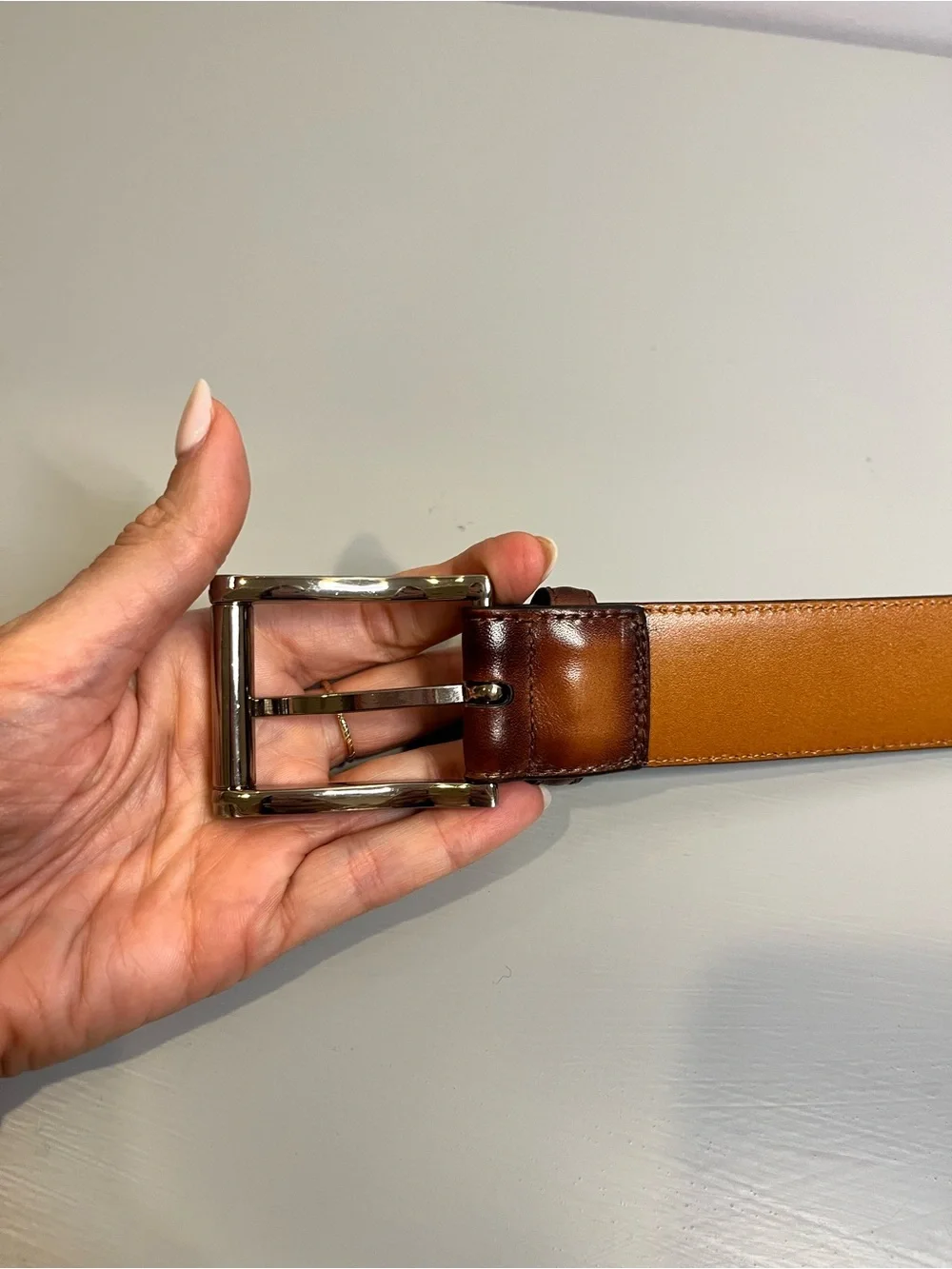 Magnanni Cognac Brown Leather Dress Belt- size 42